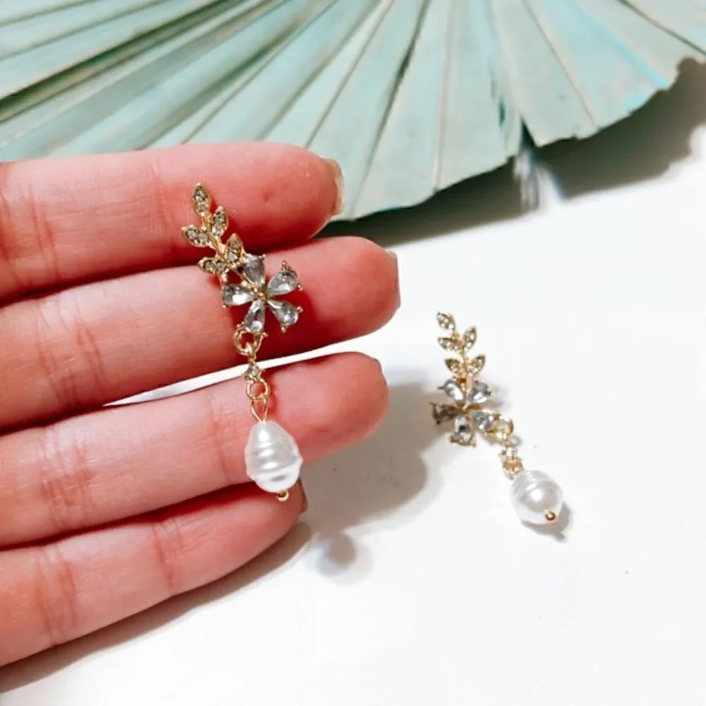 Crystal flower drop earrings  #97